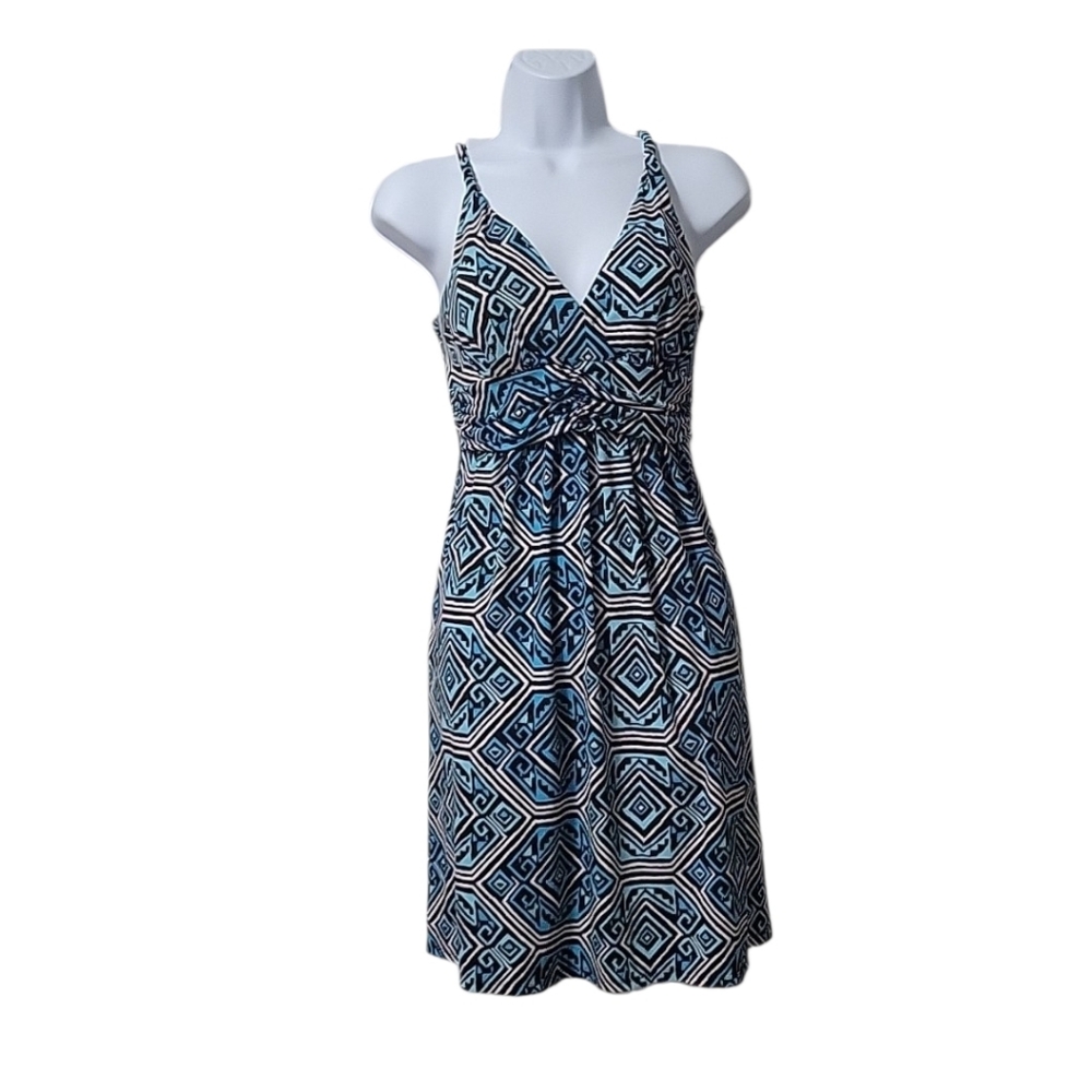 Bisou Bisou Blue and Black Geometric Mini Dress Size 6